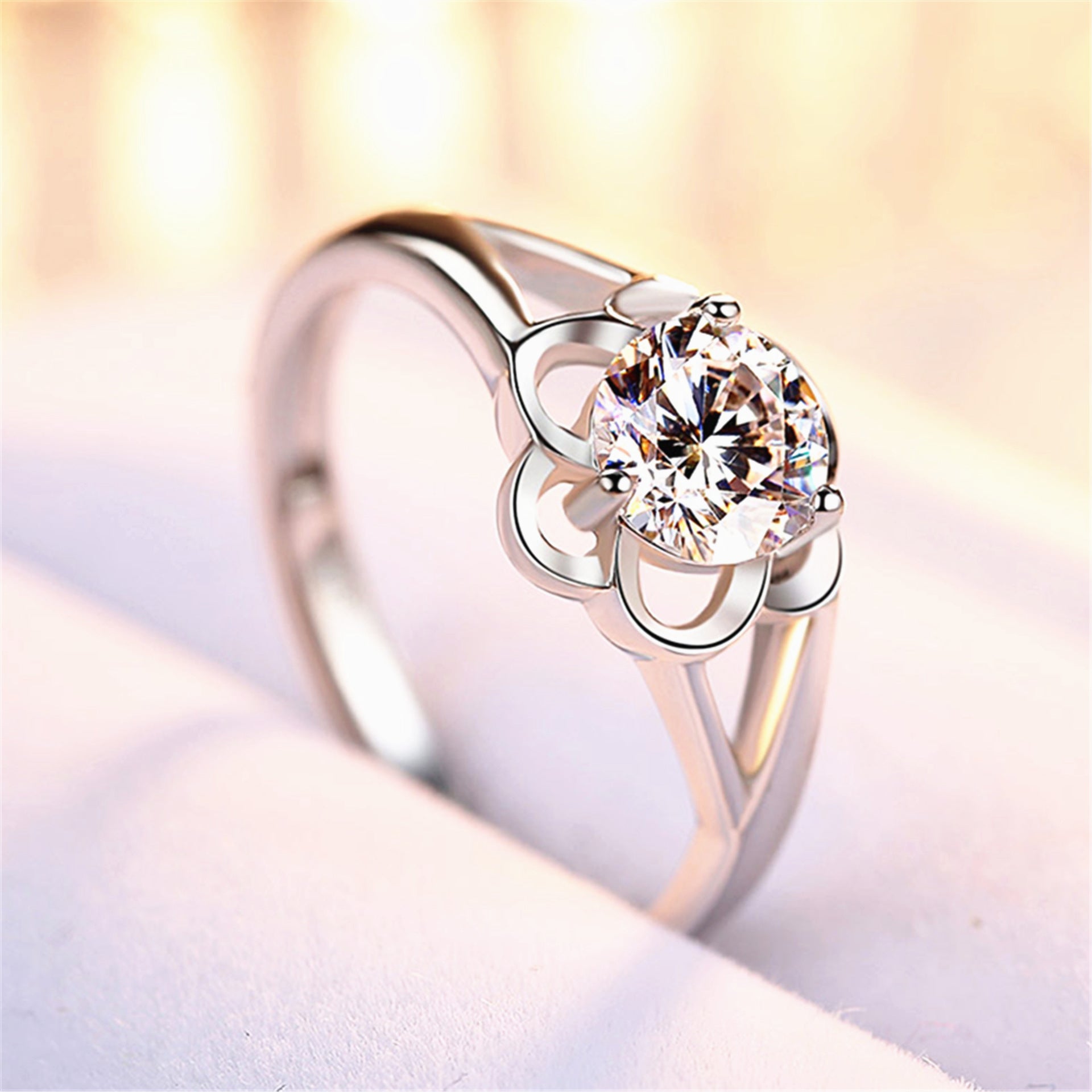 White Diamond Wedding Ring Adjustable White Gold Fashion Jewelry
