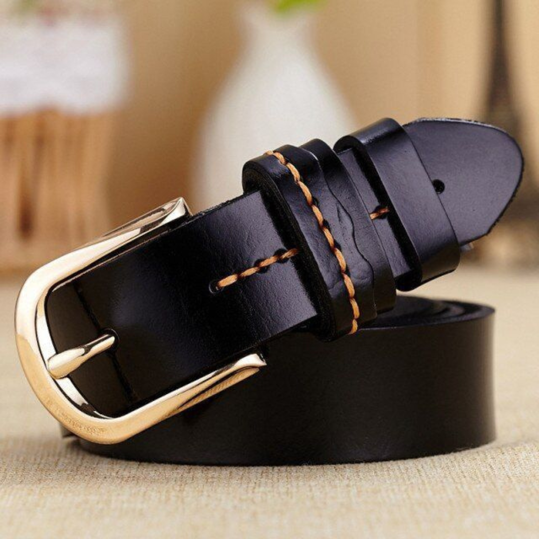 Men's Crocodile Skin G Buckle Belt Black Gold