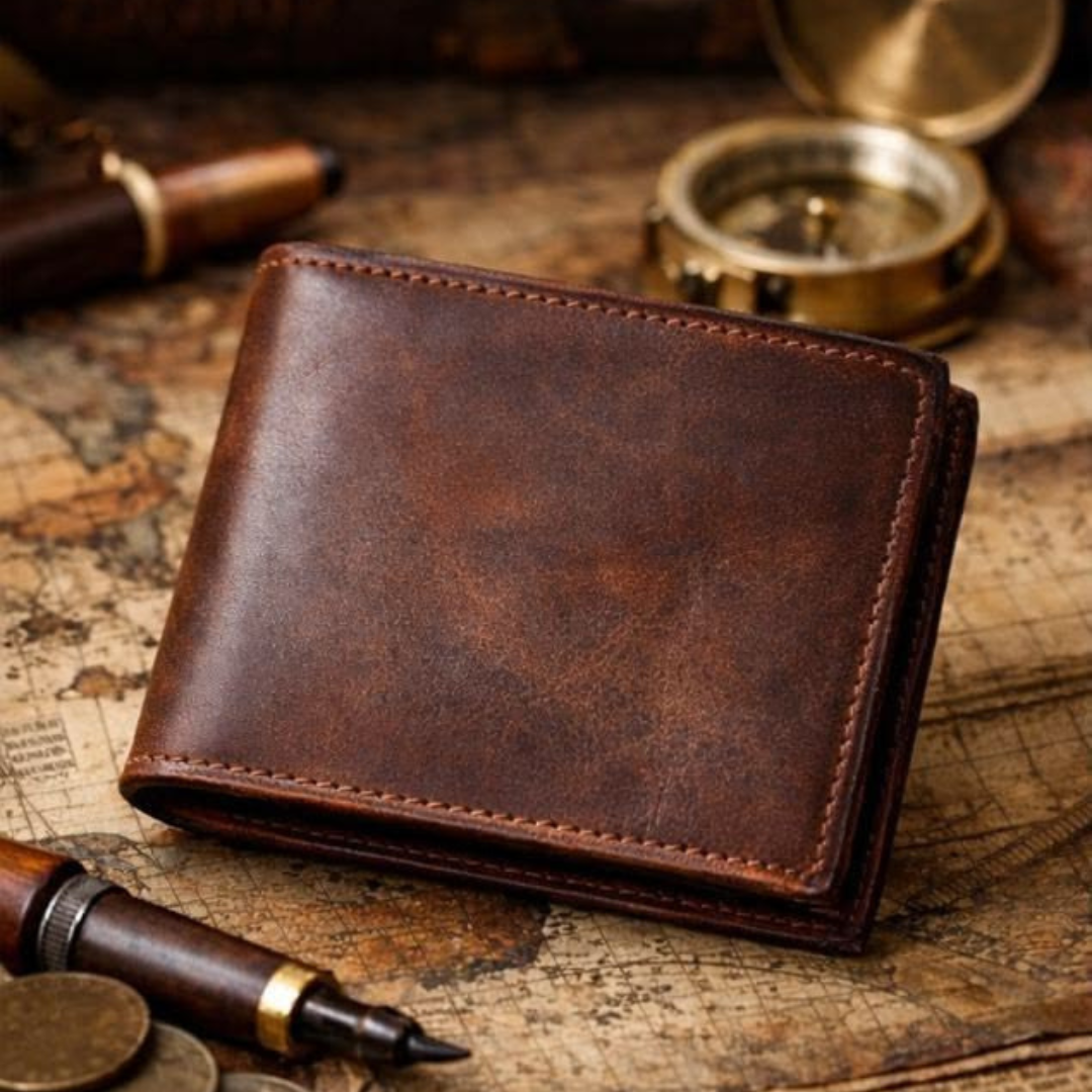 Men's Genuine Leather Wallet Brown Compact Daily Carry