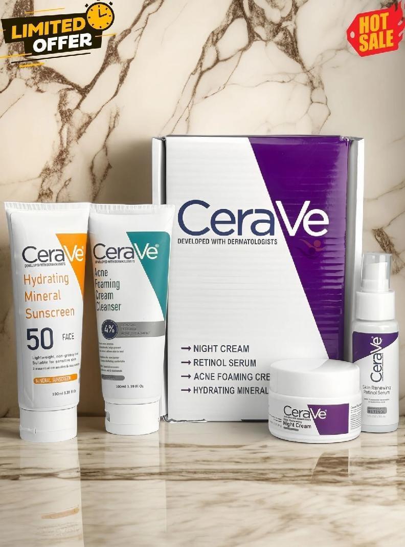 CeraVe 4-Piece Skincare Bundle Night Cream Retinol Serum Sunscreen Cleanser