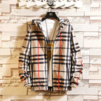 Men Plaid Hooded Jacket Spring Autumn Premium Slim Fit