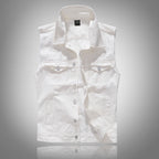 White Sleeveless Denim Vest for Men Plus Size