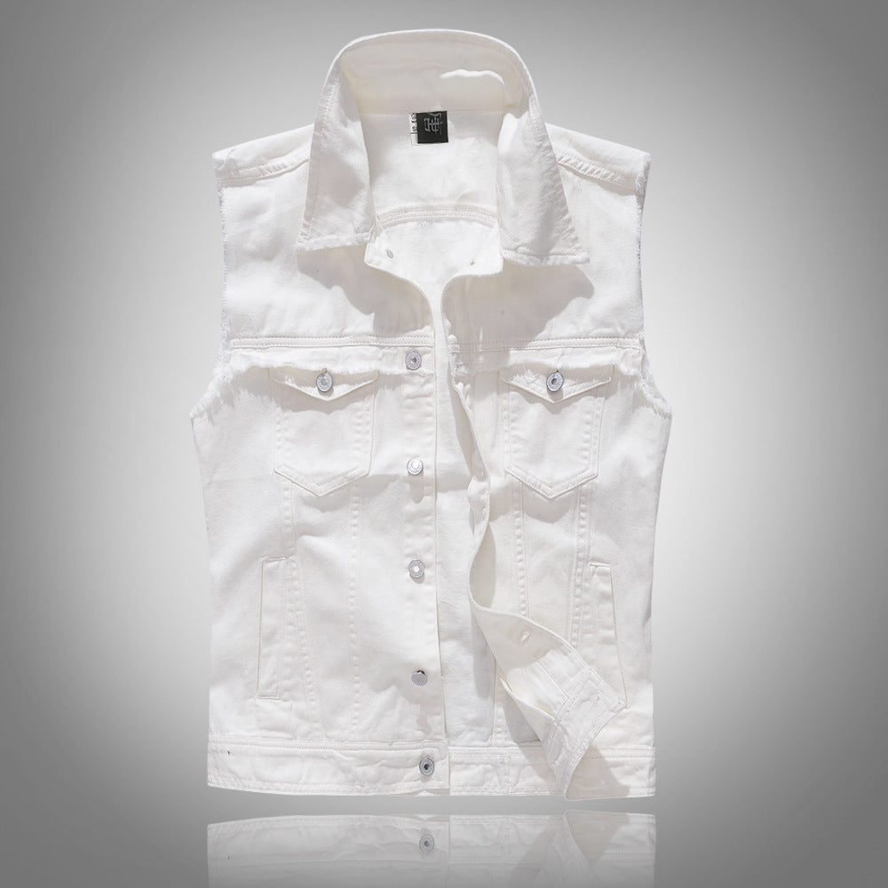White Sleeveless Denim Vest for Men Plus Size