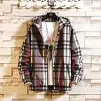 Men Plaid Hooded Jacket Spring Autumn Premium Slim Fit