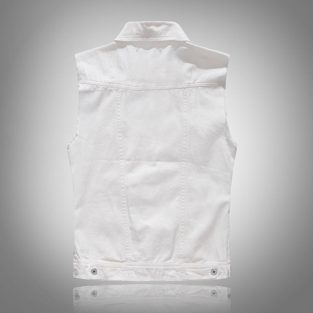 White Sleeveless Denim Vest for Men Plus Size