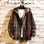 Men Plaid Hooded Jacket Spring Autumn Premium Slim Fit