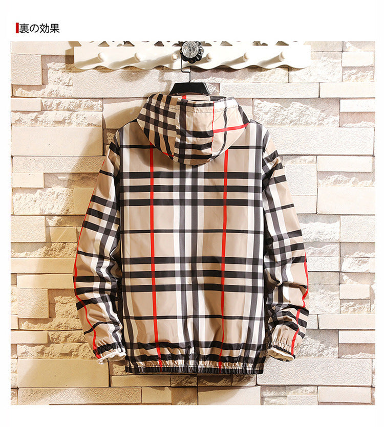 Men Plaid Hooded Jacket Spring Autumn Premium Slim Fit