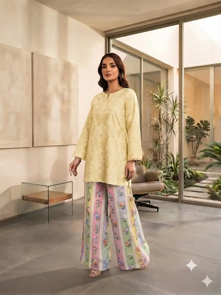 2 Pcs Women's Unstitched Chikankari Embroidered Suit