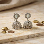 Silver Plated Crystal Jhumka Earrings for Women 2 Pcs