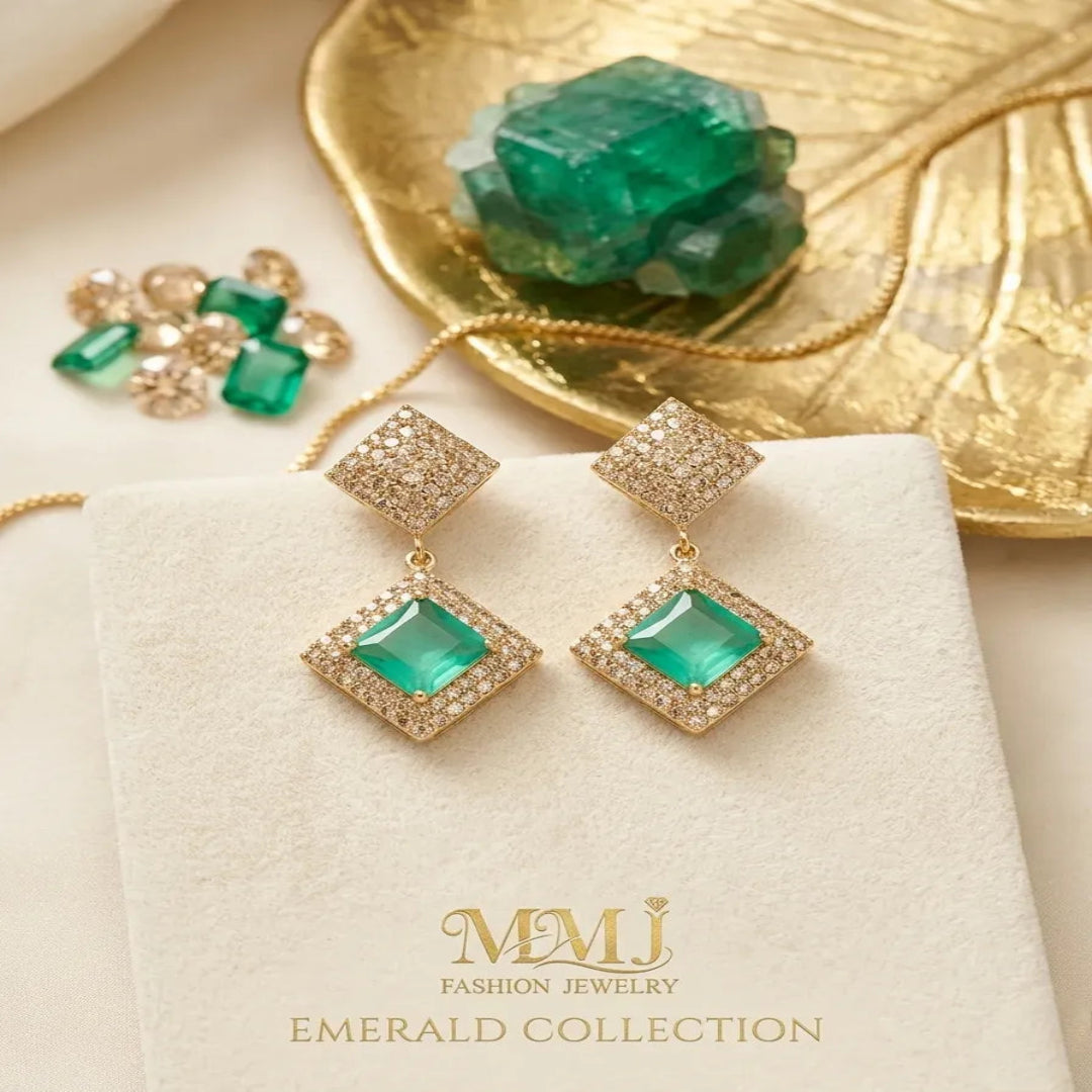 Green Gemstone Earrings Set for Women