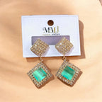 Green Gemstone Earrings Set for Women