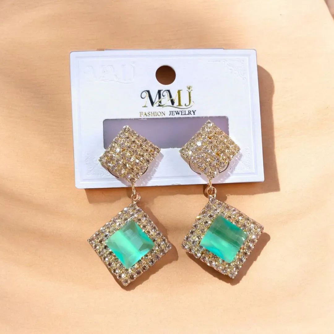 Green Gemstone Earrings Set for Women