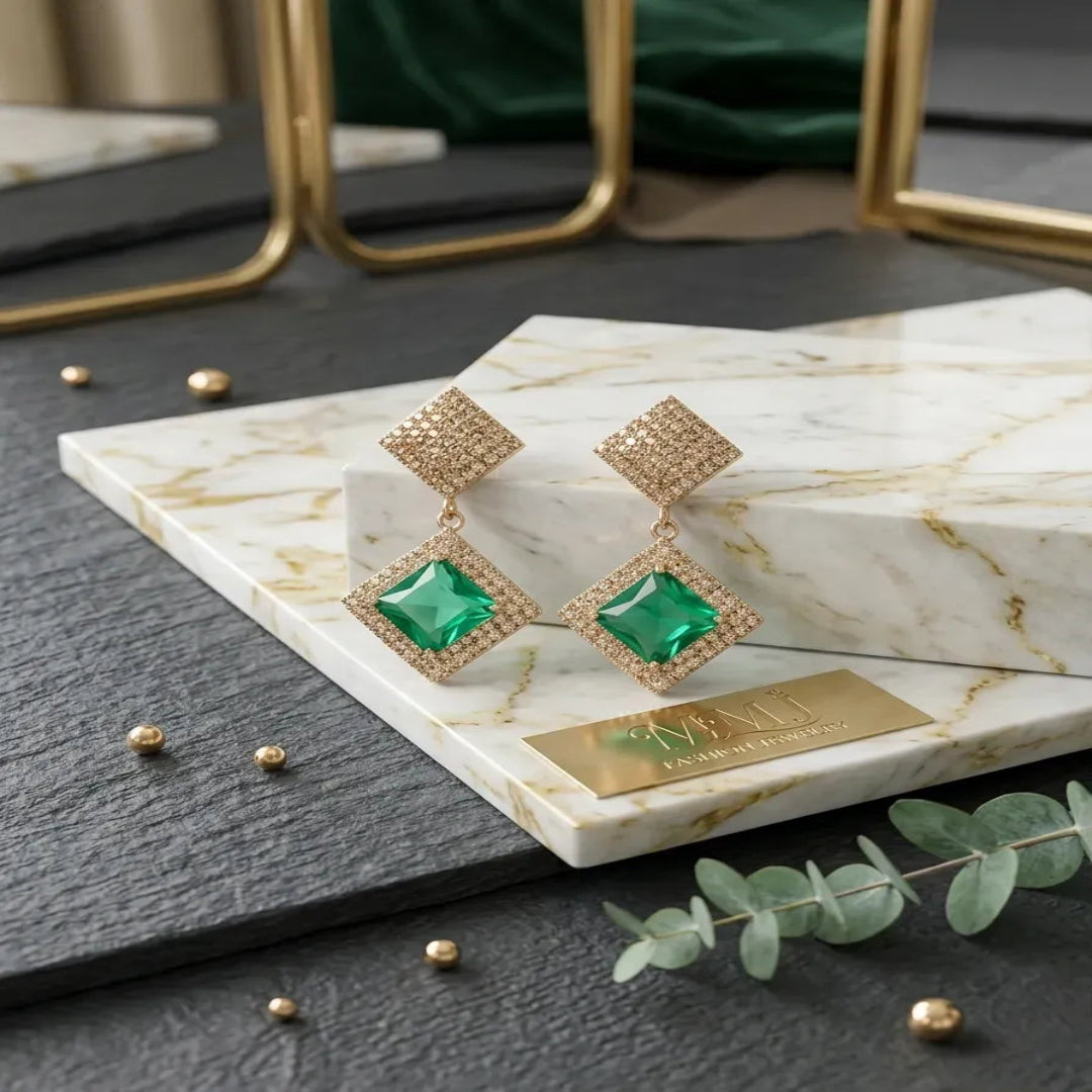 Green Gemstone Earrings Set for Women