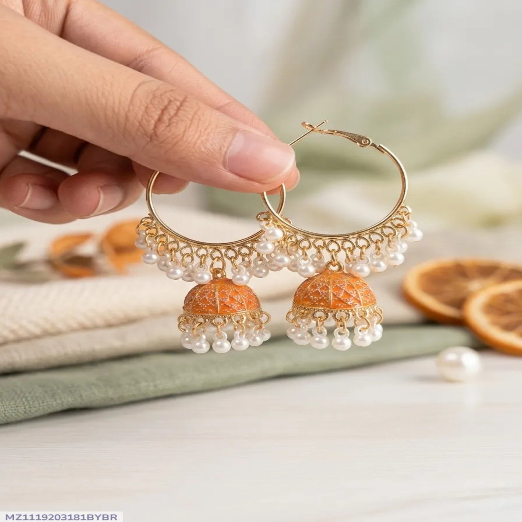 Golden Crystal Jhumka Earrings for Women
