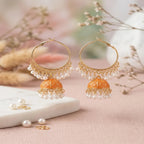 Golden Crystal Jhumka Earrings for Women
