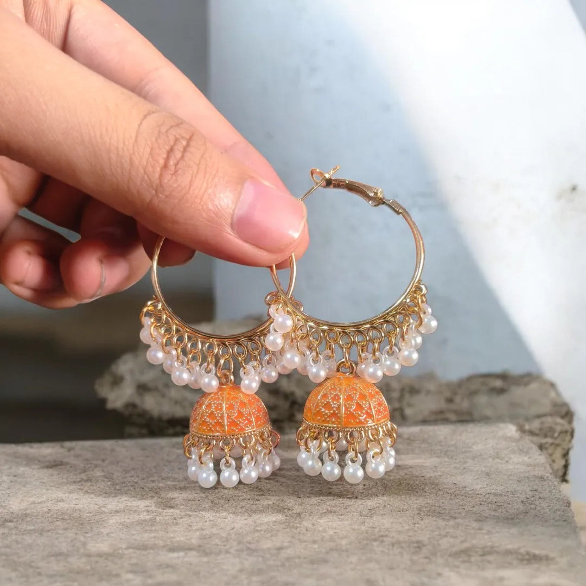 Golden Crystal Jhumka Earrings for Women