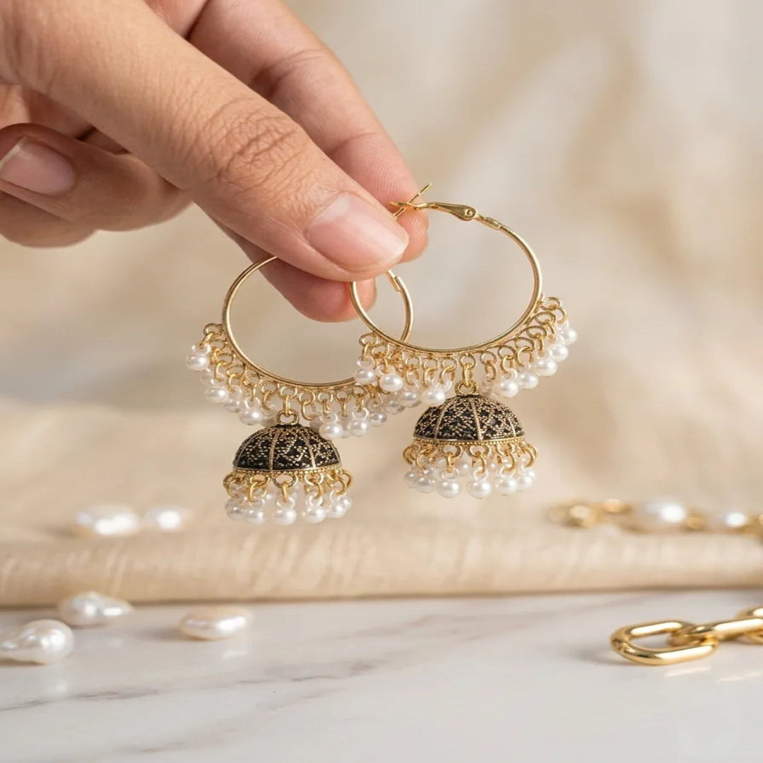 Golden Crystal Jhumka Earrings for Women
