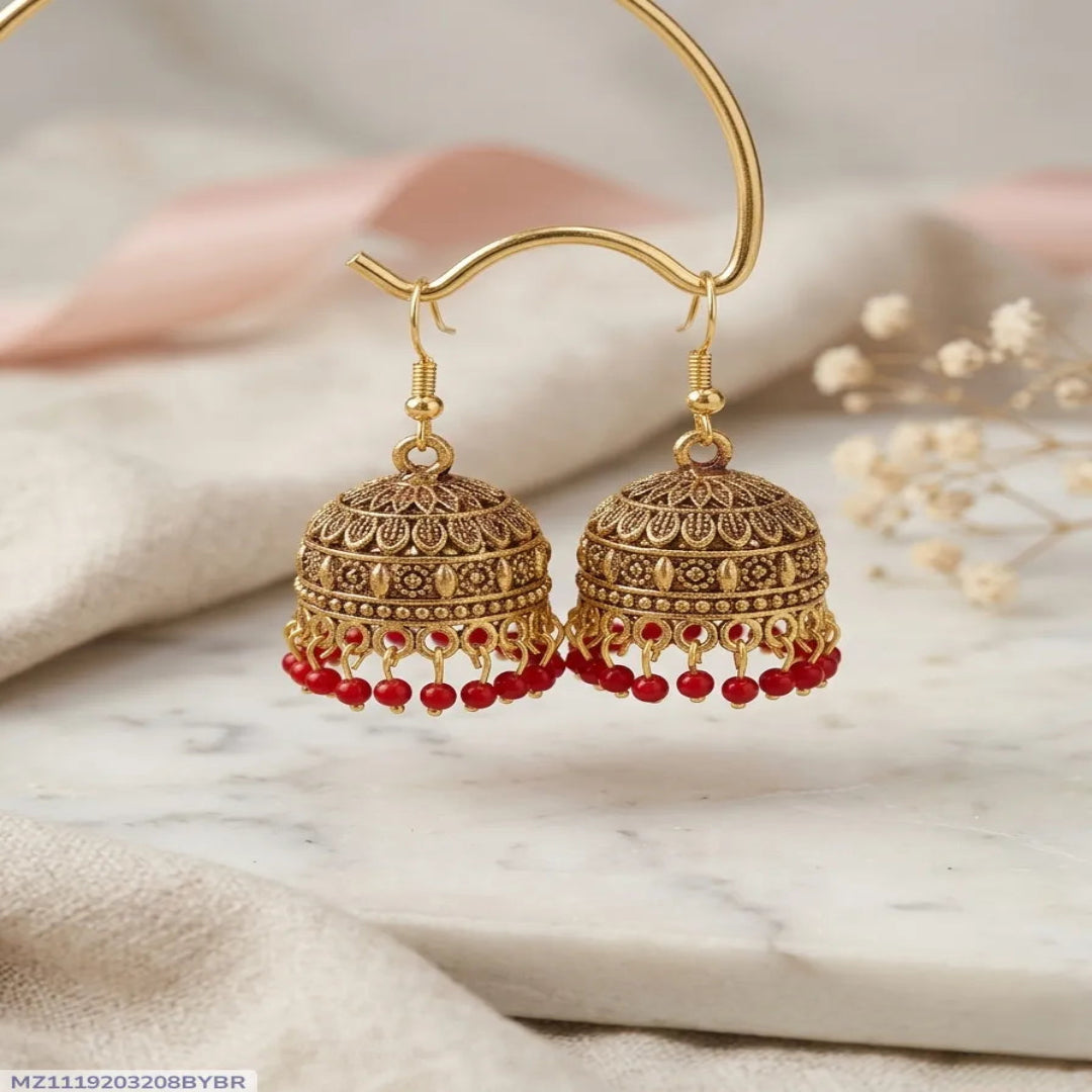 Gold Plated Jhumka Earrings for Women 2 Pcs Multicolor
