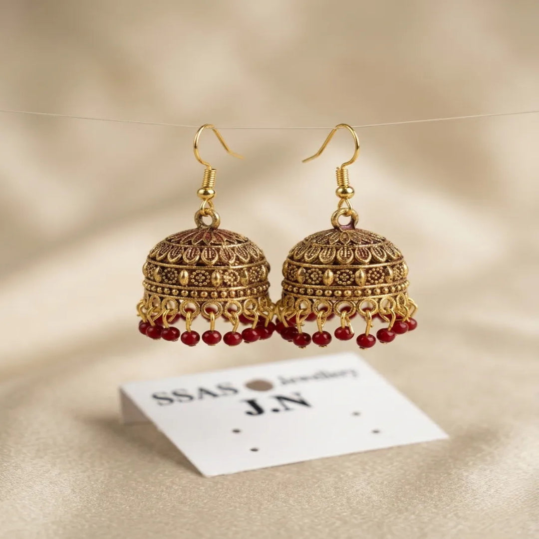 Gold Plated Jhumka Earrings for Women 2 Pcs Multicolor