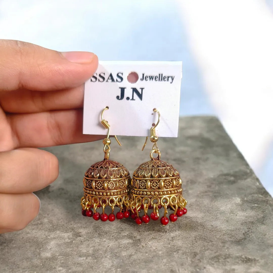 Gold Plated Jhumka Earrings for Women 2 Pcs Multicolor
