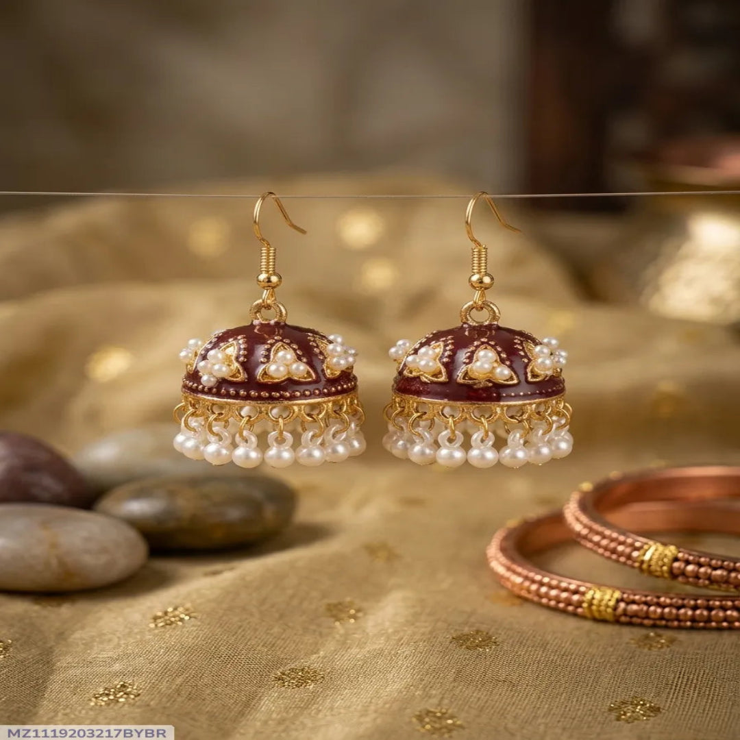 Women's Gold Plated Crystal Jhumka Earrings 2 Pcs
