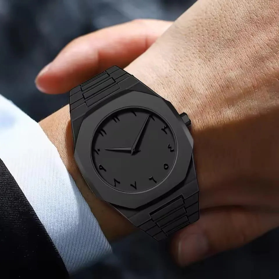 Men's Carbon Fiber Black Arabic Watch