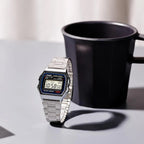 Stainless Steel Digital Watch for Men Silver Water Resistant