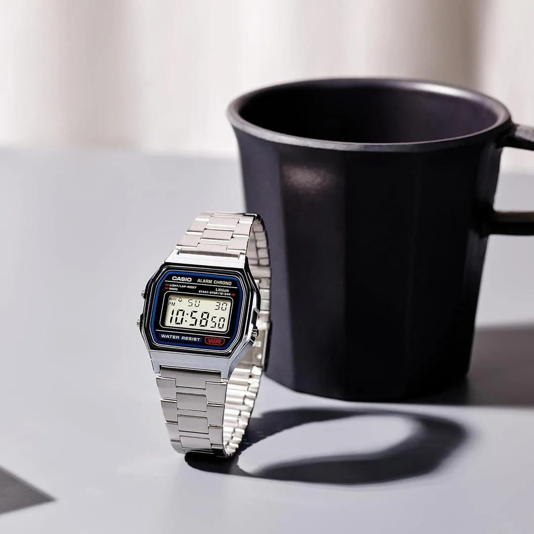 Stainless Steel Digital Watch for Men Silver Water Resistant