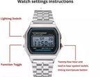 Stainless Steel Digital Watch for Men Silver Water Resistant
