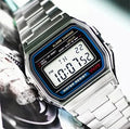 Stainless Steel Digital Watch for Men Silver Water Resistant
