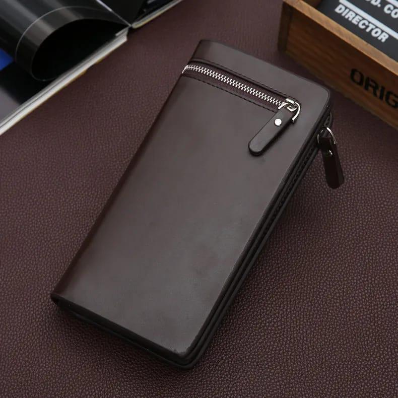 Black Leather Wallet for Men with Zipper Closure