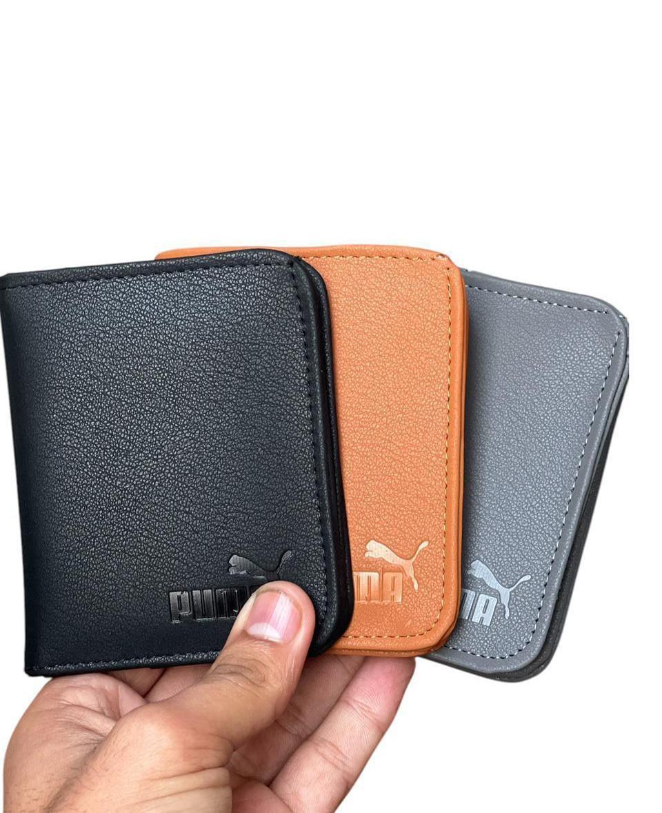 Men's Leather Wallet Black Orange Gray Puma Logo