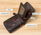 Black Leather Wallet for Men with Zipper Closure