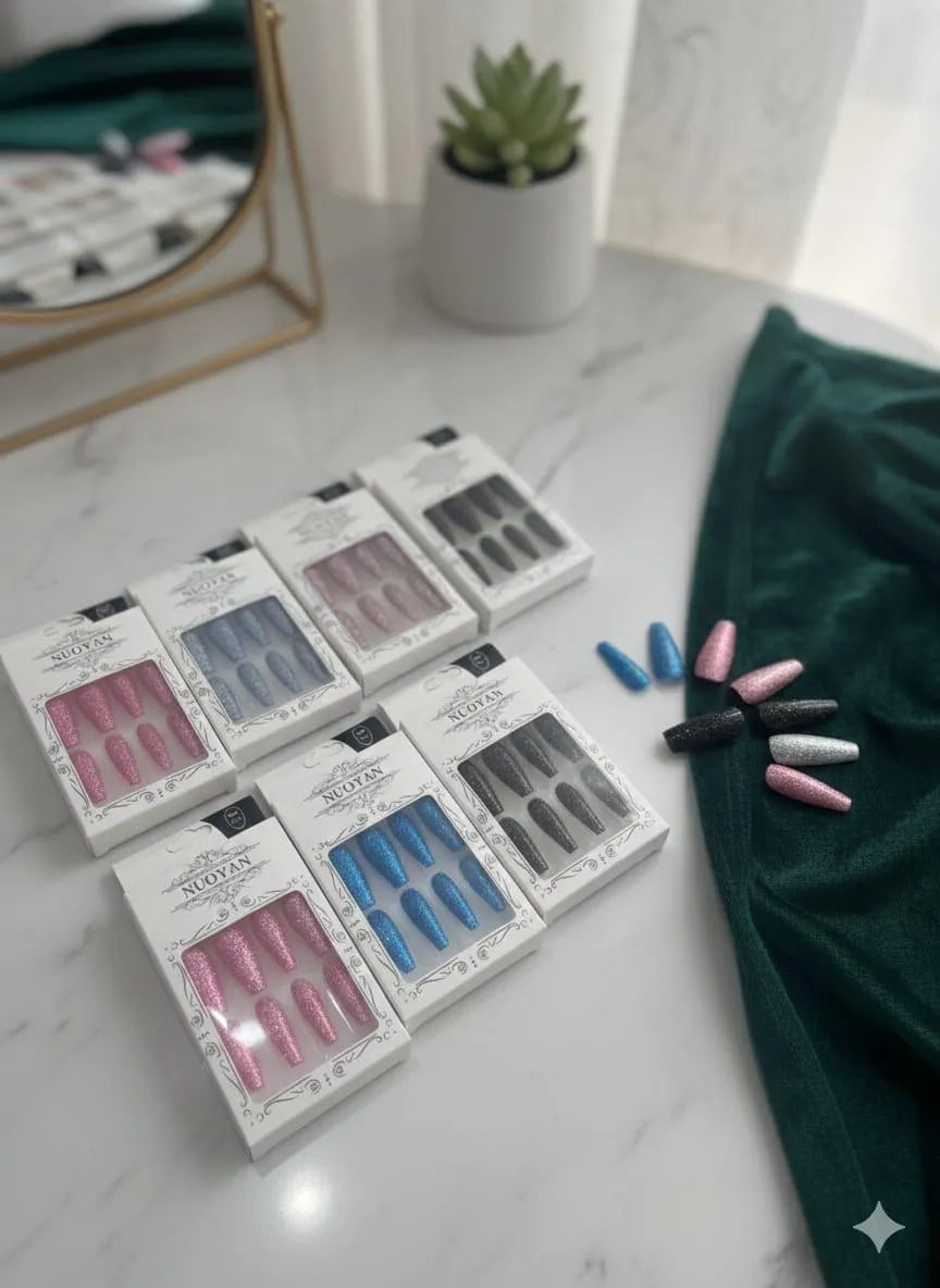 Fancy Glitter Multicolor Long Sticker Nails Pack