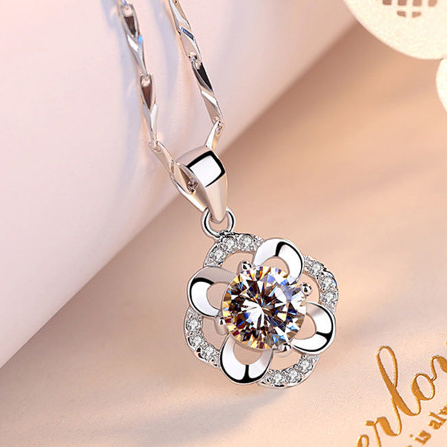 Sterling Silver Four-Petal Flower Pendant Necklace