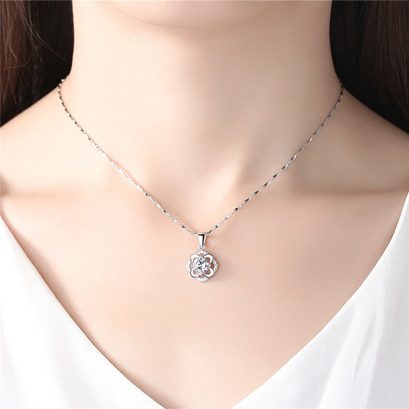 Sterling Silver Four-Petal Flower Pendant Necklace