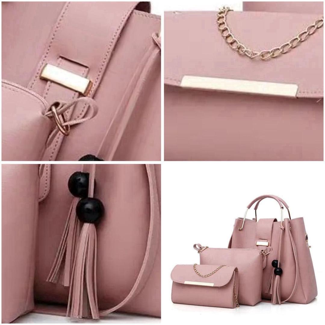 Pink 3-Piece Rexine Handbag Set for Women
