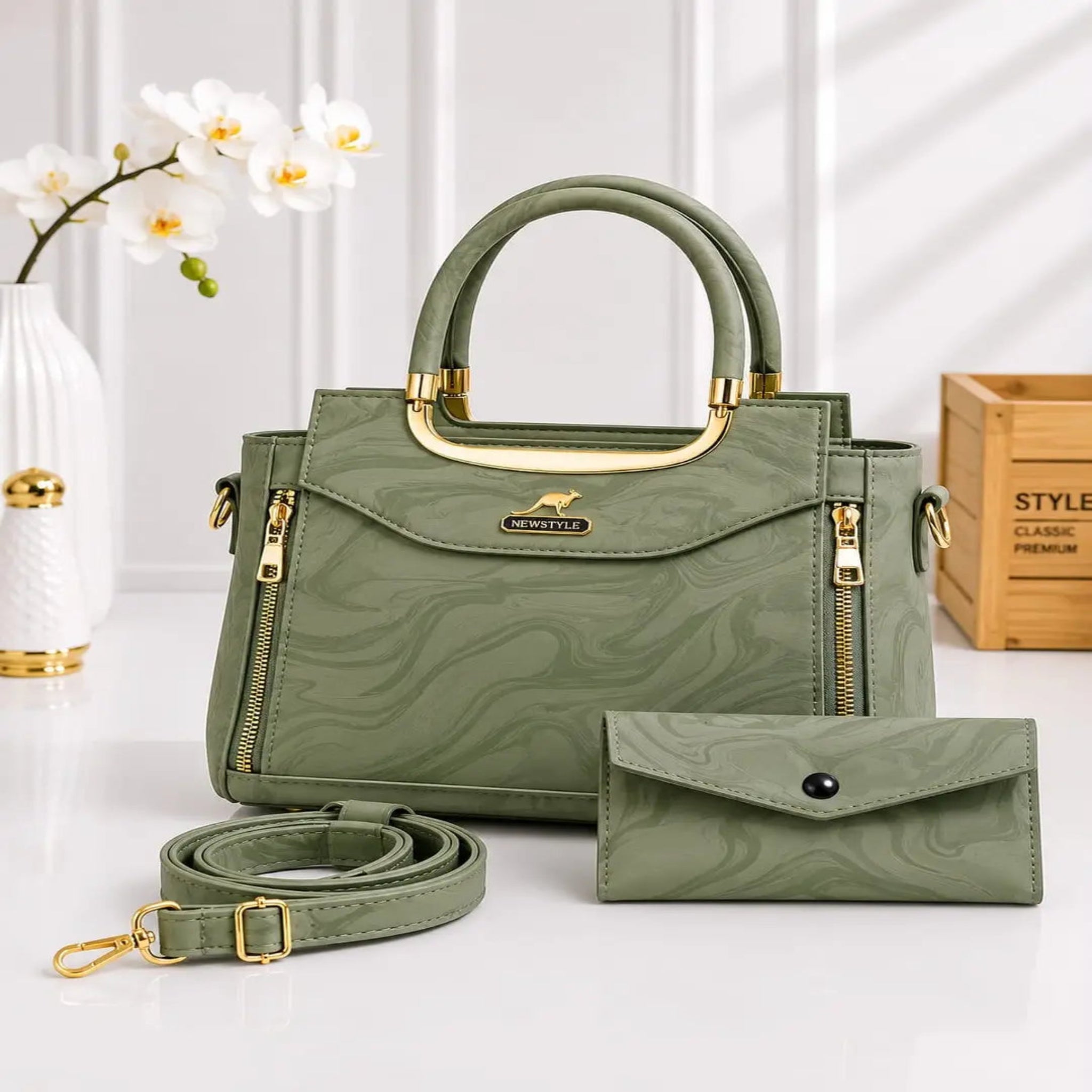 Women's Leather Printed Hand Bag Set