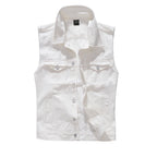 White Sleeveless Denim Vest for Men Plus Size
