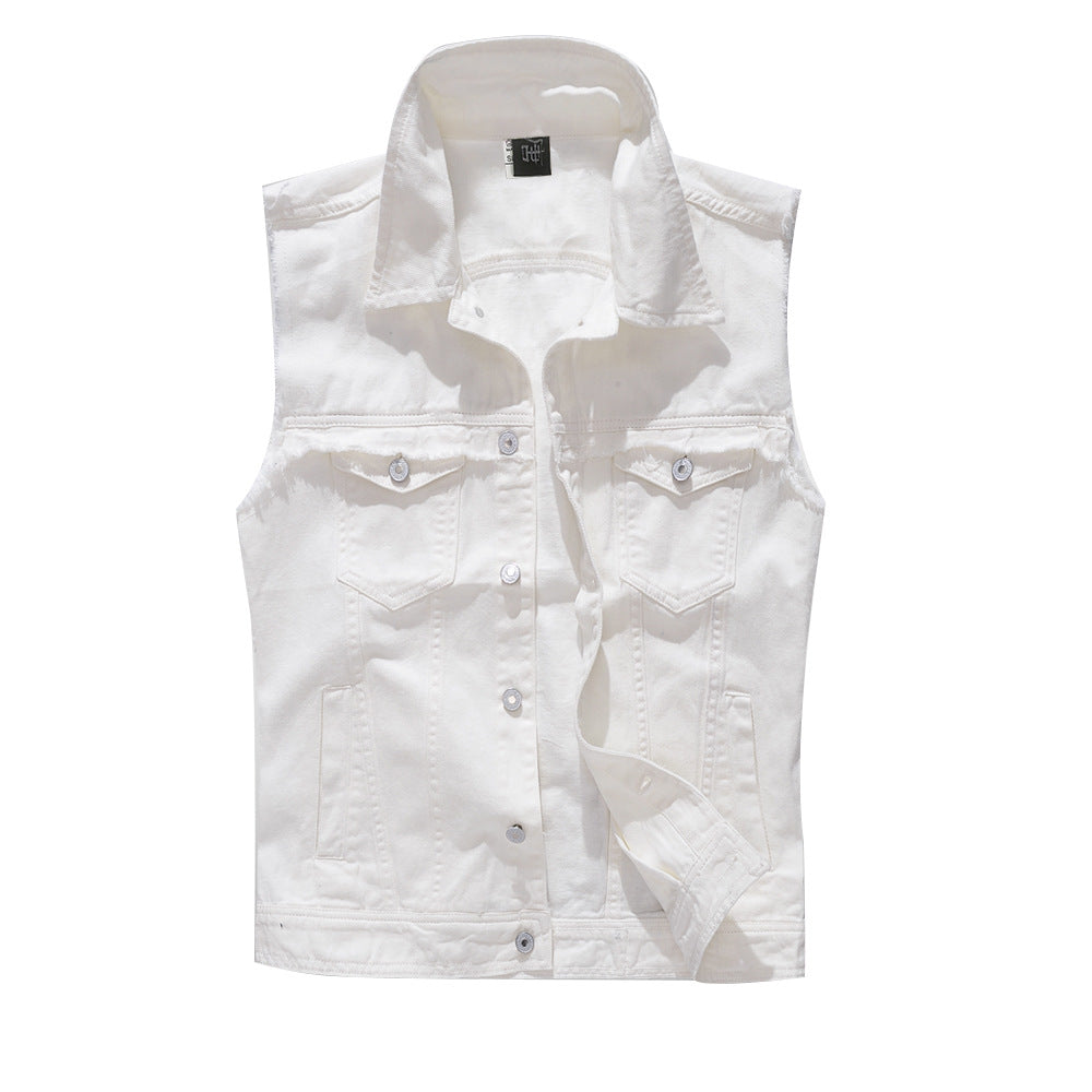 White Sleeveless Denim Vest for Men Plus Size