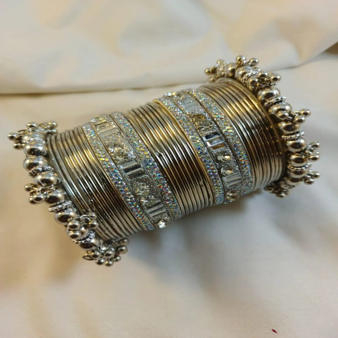 Nagina Kara Bangle Set Silver Finish Wedding Party Wear