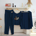 Blue Printed Heart Night Suit Set for Women