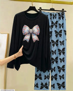 Black Butterfly Bow Night Suit for Women