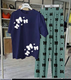 Blue Butterfly Print Night Suit Set for Women Medium to XL