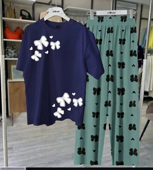 Blue Butterfly Print Night Suit Set for Women Medium to XL