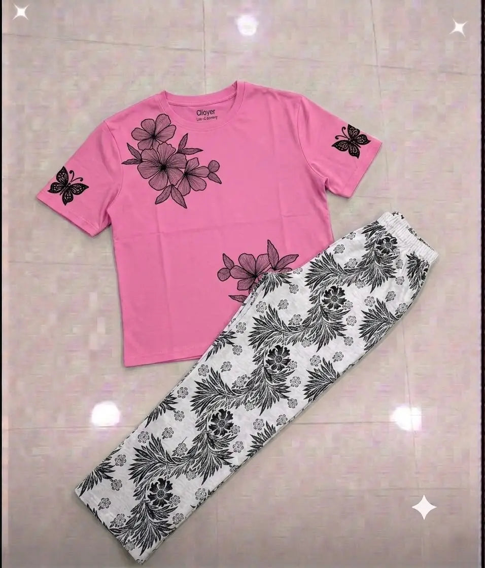 2 Pcs Women's Stitched Cotton Jersey Printed Night Suit