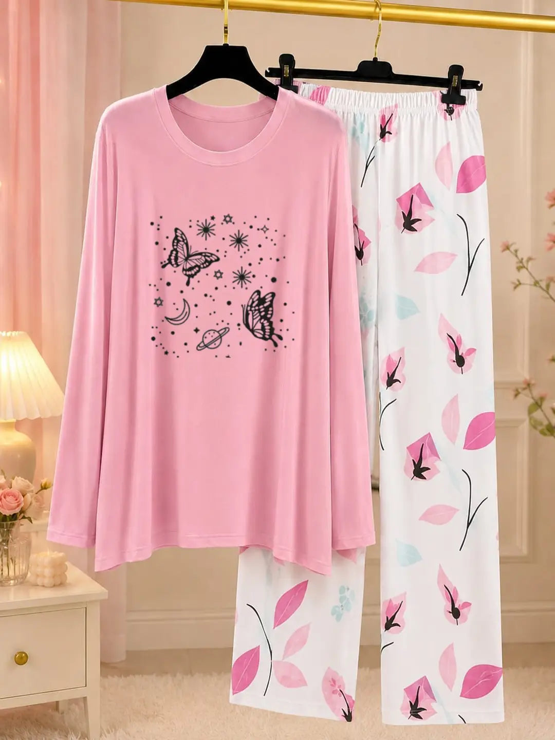 2 Pcs Women's Stitched Jersey Printed Night Suit