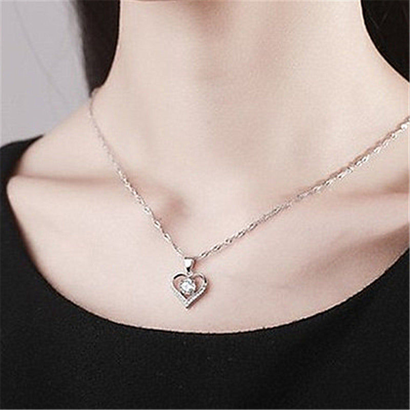 Silver Heart Pendant Necklace Korean Style Daily Wear