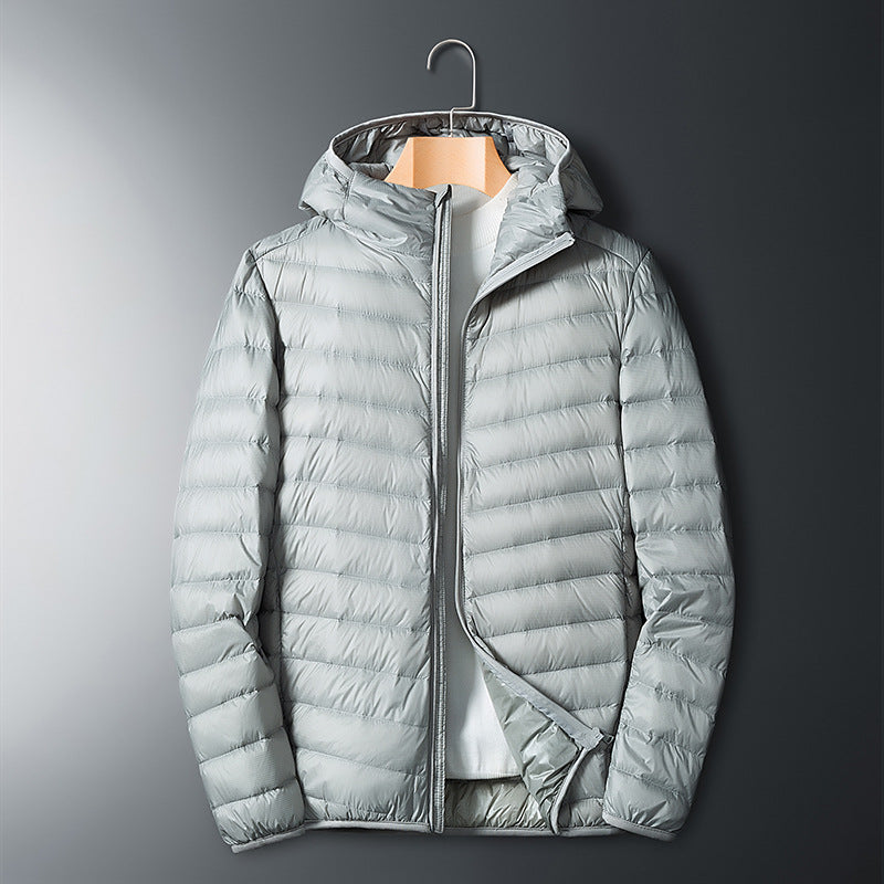 Men's Lightweight Down Jacket Grey Zippered Winter