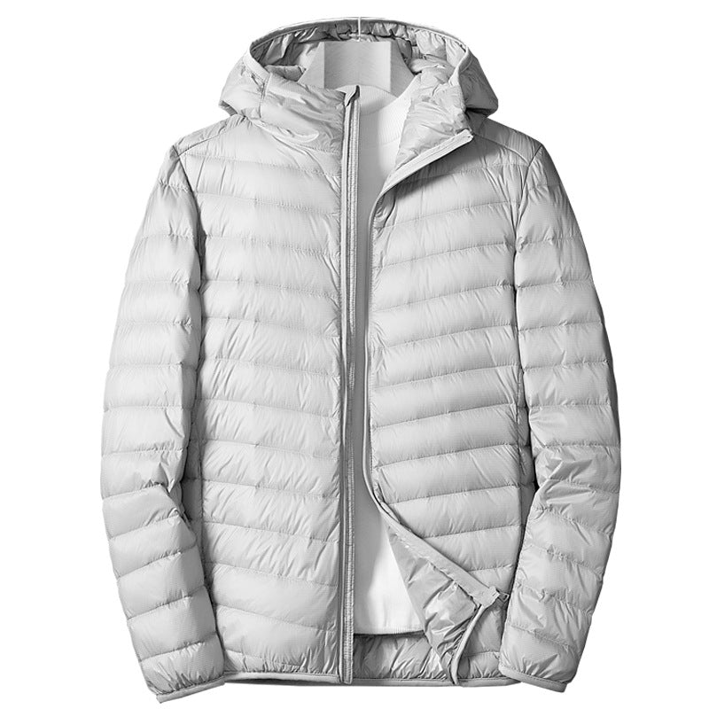 Men's Lightweight Down Jacket Grey Zippered Winter